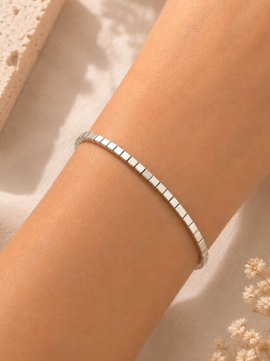 Jewelry - 925 Sterling Silver Dainty Cube Bracelet Minimalist Tiny Block Bracelet